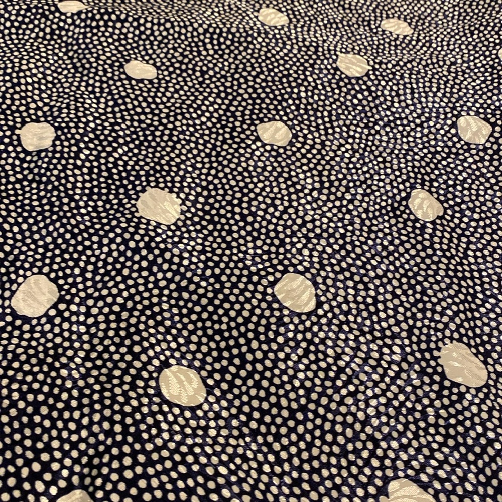 FABRIC - 2 yards. DOT, DOT & DOTS. 100% Poly, dark navy chard with white dots